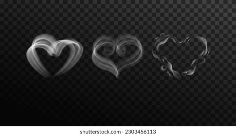 Love symbol from various white steam effect. Set of vector smoke isolated on transparent background