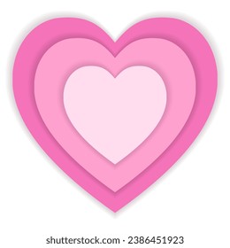 Love symbol.Heart paper cutout icon.Valentine's day, wedding, love, anniversary, mother, marriage.Pink hearts isolated on white background.Vector graphic illustration 