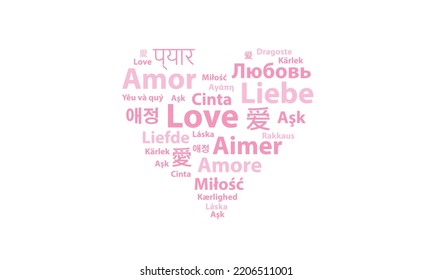 Love symbolic heart shape, multi-lingual