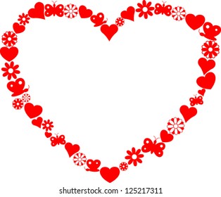 love symbols arranged in heart shape