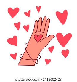 Love symbols. Hands with romantic signs such as hearts. Valentine's day
