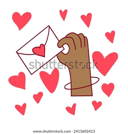 Love symbols. Hands with romantic signs such as hearts and envelope. Valentine's day