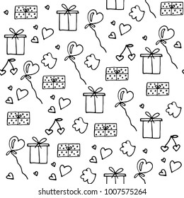 Love symbols Seamless pattern. Hand drawn doodles Vector illustration. Can be used for scrapbooking, fashion, cards for wedding, Valentine's day and other romantic occasion.