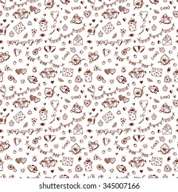 Love symbols Seamless pattern. Hand drawn doodles Vector illustration. Happy Valentine's day.