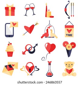 Love symbols set with flat design . Vector Illusatrtion