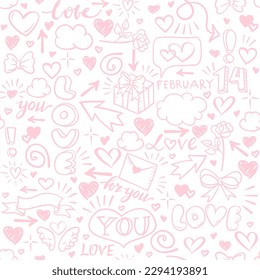 Love Symbole setzen Vektorgrafik handgezeichnet doodle Sketch Illustration nahtlos Muster.