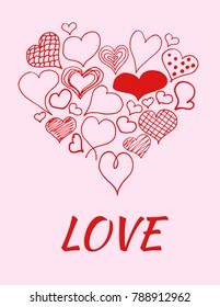 Love symbols. Valentine's Day elements in heart shape. Hand drawn doodles Vector illustration. Happy Valentine's day.