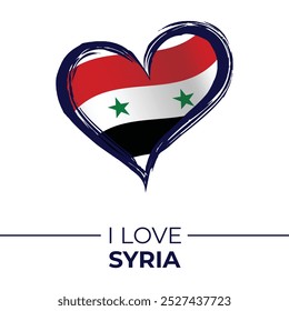 I Love Syria Banner with Flag in Heart. Syria love Emblem Isolated on White Background. Vector, Illustration, Isolated, Love, Background.