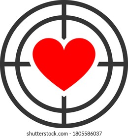 Love Target flat vector pictograph. An isolated icon on a white background.