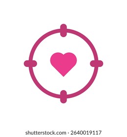 Love target search icon. Heart inside a target scope, perfect for dating, matchmaking, or love topics.