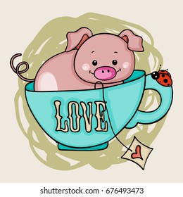 Love Tea Cup Pig Background
