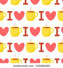 I love tea. Cute cartoon seamless vector pattern