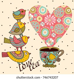 Love tea! Cute postcards with birds.