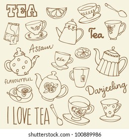 I Love Tea doodles sketchy  vector set