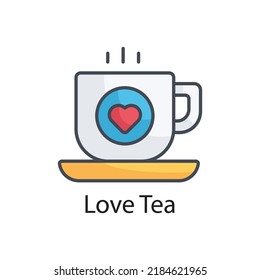 Dibujo de diseño de icono de contorno relleno del vector de té de amor en fondo blanco. Archivo EPS 10 