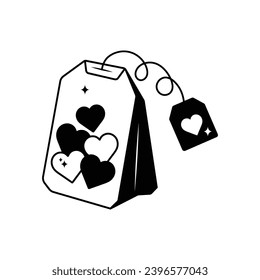 Love teabag doodle vector outline Sticker. EPS 10 file