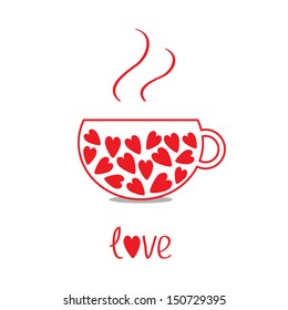 Love teacup with hearts.  Love card.  Vector illustration.