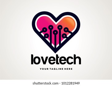 Love Tech Logo Template Design Vector, Emblem, Design Concept, Creative Symbol, Icon