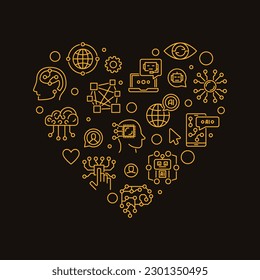 I Love Technology concept outline heart shaped banner - vector Neural Network and AI Tech illustration or Background