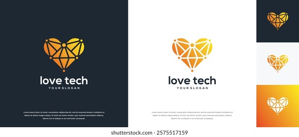 Love technology logo design. Love digital technology logo design vector icon.