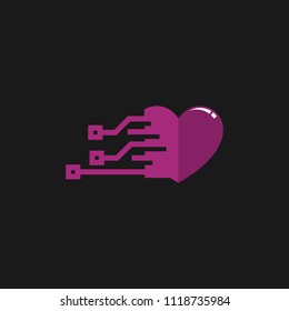 Love technology logo design emblem template. Modern care system information vector illustration on black background