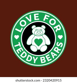 Amor a los osos de peluche, fondo marrón, oso de peluche dentro de un círculo en blanco y verde