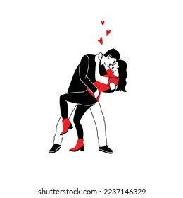 Love tenderness and romantic feelings concept. Young loving smiling couple boy and girl standing hugging each other feeling in love illustration