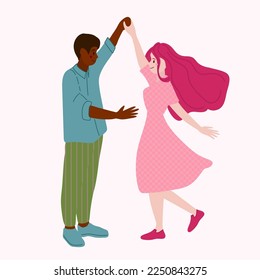 Love tenderness and romantic feelings concept. Young loving smiling couple boy and girl feeling in love vector illustration