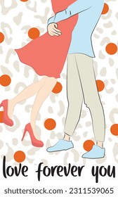 Love tenderness and romantic feelings concept. Young loving boy and girl standing hugging embracing each other feeling in love vector illustration