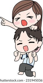 Love tenderness and romantic feelings concept. Young loving smiling couple cartoon giving rides piggyback to cute little girl showing love.