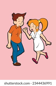 Love tenderness and romantic feelings concept. Young loving smiling couple boy and girl standing hugging embracing each other feeling in love illustration