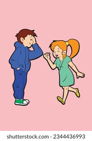 Love tenderness and romantic feelings concept. Young loving smiling couple boy and girl standing hugging embracing each other feeling in love illustration