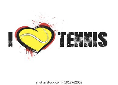I love tennis. Design pattern on the tennis theme for greeting card, logo, emblem, banner, poster, flyer, badges. Vector illustration