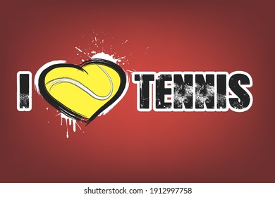 I love tennis. Design pattern on the tennis theme for greeting card, logo, emblem, banner, poster, flyer, badges. Vector illustration