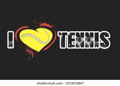 I love tennis. Design pattern on the tennis theme for greeting card, logo, emblem, banner, poster, flyer, badges. Vector illustration