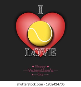 I love tennis. Happy Valentines Day. Design pattern on the tennis theme for greeting card, logo, emblem, banner, poster, flyer, badges, t-shirt. Vector illustration