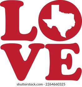 LOVE Texas Red Outline Vector Graphic Illustration Isolated