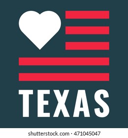Love Texas with usa flag, flat vector icon design illustration on dark background.