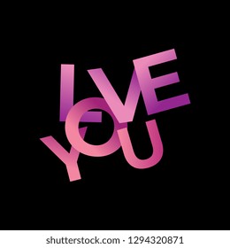 Love text 3d realistic isolated on black background for valentine's day card template banner vector illustration.