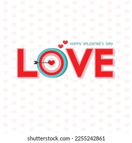 Love text with arrow targe for Happy Valentines day. 