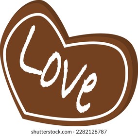 Love text art design on chocolate heart shape vector illustration. Food vector.
