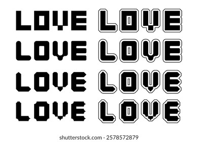 love text bold, love font typography, love text with heart for valentine's day, love text calligraphy icon