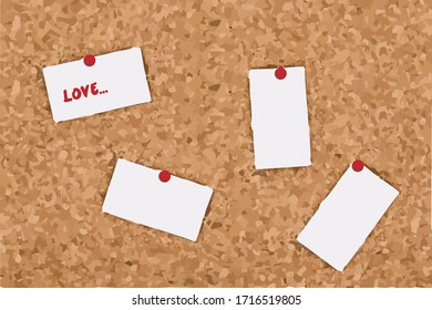 Love text box paper pinned board messages on the wall background watercolor ripped 