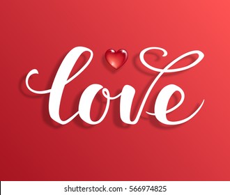 Love text. Calligraphic Lettering. Valentine's day greeting card template. Vector illustration.