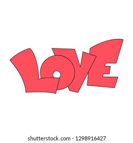 Love text. Calligraphy Lettering. Valentine's day greeting card template - linear fill vector