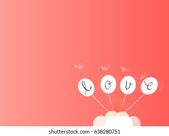 love text calligraphy typography lettering on pink background design with motion of bird balloon and cloud