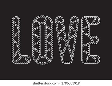 Texto de amor con ilustración de cadena, diseño vectorial para moda