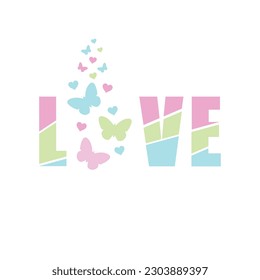 love text colorful text butterfly heart vector art illustration