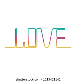  Love, text. Continuous line drawing. Template for love cards.  Hand drawn vector illustration.