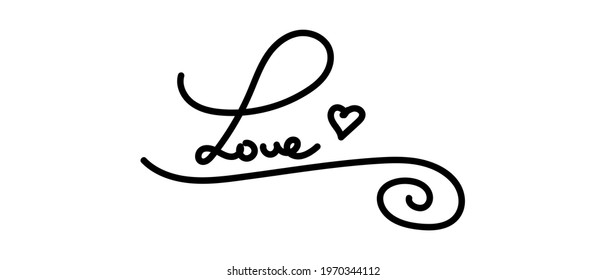 Love text, continuous line hand drawn. Vector illustration isolated on white background.